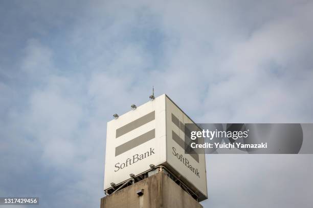 SoftBank sign is displayed on top of a SoftBank mobile phone store on May 11, 2021 in Tokyo, Japan. SoftBank Group Corp. Is scheducled to announce...