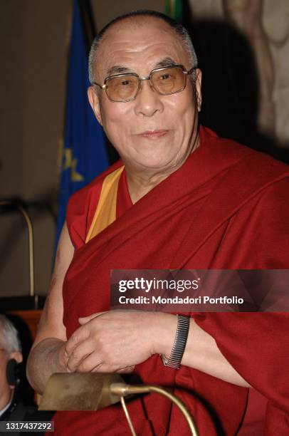 Tibetan Buddhist monk Dalai Lama in the Julius Caesar Hall on the Capitol Hill for the eighth World Summit of Nobel Peace Laureates. Rome , December...