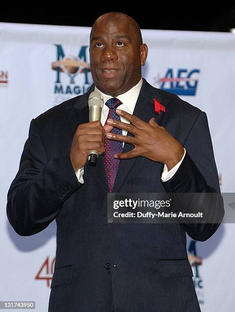 Magic Johnson attends 20th Anniversary of Magic Johnson's Retirement and Creation of the Magic Johnson Foundation Press Conference at Staples Center...