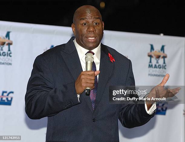 Magic Johnson attends 20th Anniversary of Magic Johnson's Retirement and Creation of the Magic Johnson Foundation Press Conference at Staples Center...