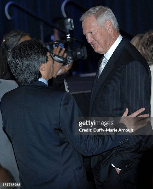 Jerry West attends 20th Anniversary of Magic Johnson's Retirement and Creation of the Magic Johnson Foundation Press Conference at Staples Center on...