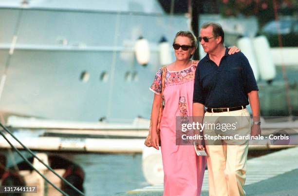 Queen Paola of Belgium and King Albert II of Belgium on holidays on August 8, 1994 in Antibes, France.