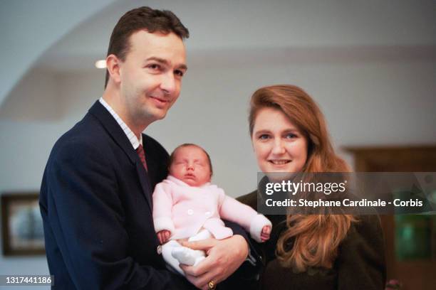 Archiduc Karl Von Habsburg and Archiduchess Francesca Von Habsburg pose with their daughter Princess Eleonore von Habsburg during the official...