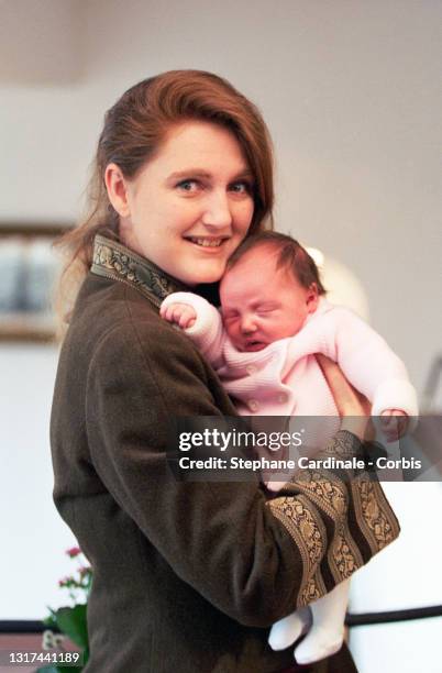 Archiduchess Francesca Von Habsburg poses with her daughter Princess Eleonore von Habsburg during the official presentation of Princess Eleonore von...