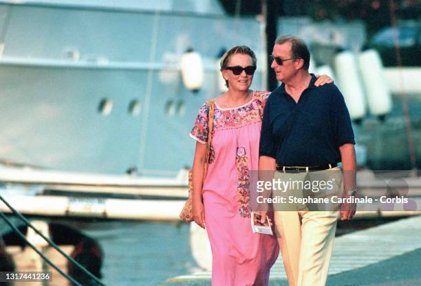 Queen Paola of Belgium and King Albert II of Belgium on holidays on August 8, 1994 in Antibes, France.