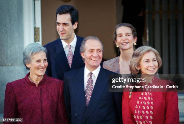 Maria de la Concepcion Saenz de Tejada, Jaime de Marichalar, King Juan Carlos of Spain, Infanta Elena of Spain and Queen Sofia of Spain attend the...