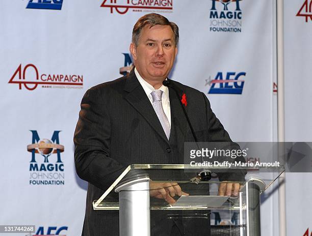 Tim Leiweke attends 20th Anniversary of Magic Johnson's Retirement and Creation of the Magic Johnson Foundation Press Conference at Staples Center on...