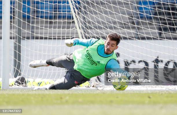 Diego Altube of Real Madrid is training at Valdebebas training ground on May 11, 2021 in Madrid, Spain.