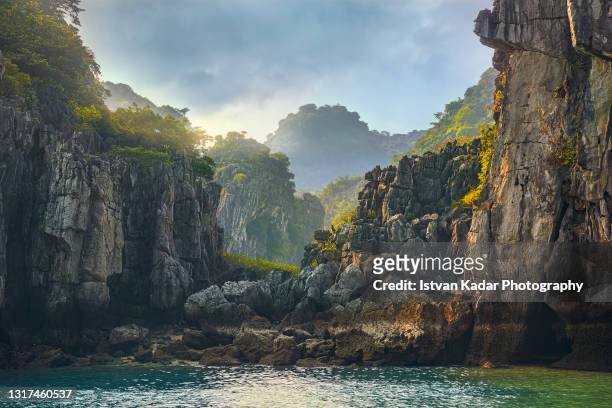 ha long bay's fairytale islands - halong bay vietnam stockfoto's en -beelden