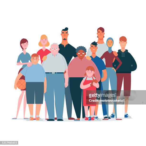multiethnische familie - gruppenfoto stock-grafiken, -clipart, -cartoons und -symbole