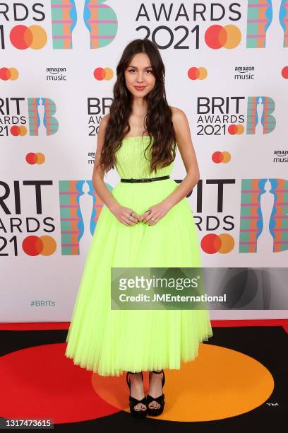 Olivia Rodrigo arrives at The BRIT Awards 2021 at The O2 Arena on May 11, 2021 in London, England.