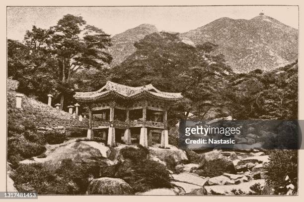 temple in the forest - gyeongbokgung stock illustrations