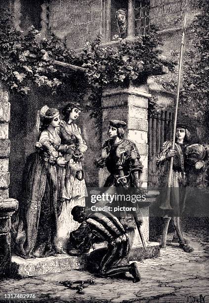 chevalier de bayard taking leave of the ladies of brescia (xxxl with lots of details) - brescia stock illustrations