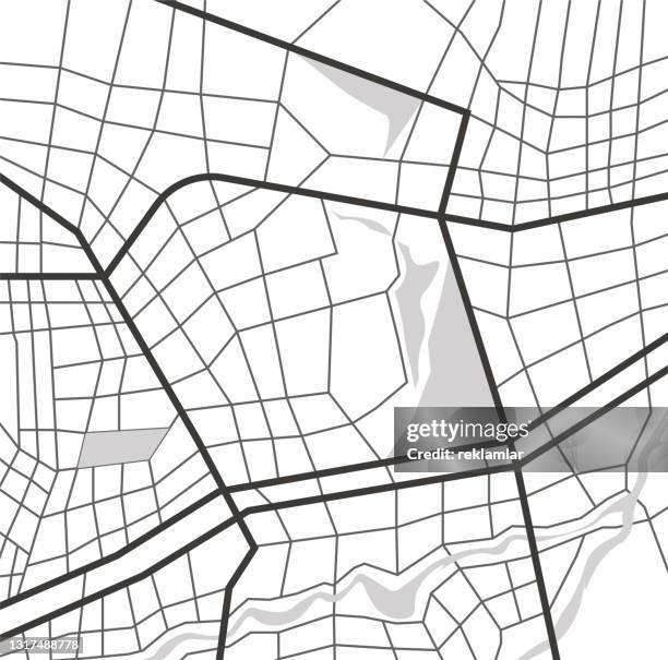 abstract city map vector illustration. town roads and residential blocks. flat style detailed urban travel vector design background. aerial view, cartography. - distance marker stock illustrations