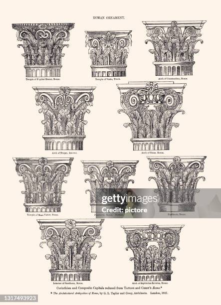 roman ornament (xxxl with lots of details) - architectural column drawings stock illustrations