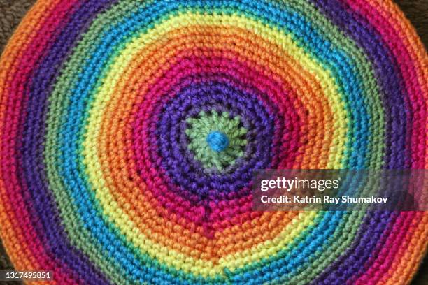 crocheting rainbow beret - your stay-at-home craft projects! - crochet stock pictures, royalty-free photos & images