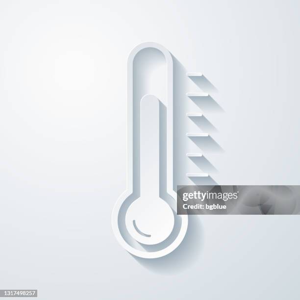 thermometer. icon mit papierschnitteffekt auf leerem hintergrund - temperature gauge stock-grafiken, -clipart, -cartoons und -symbole