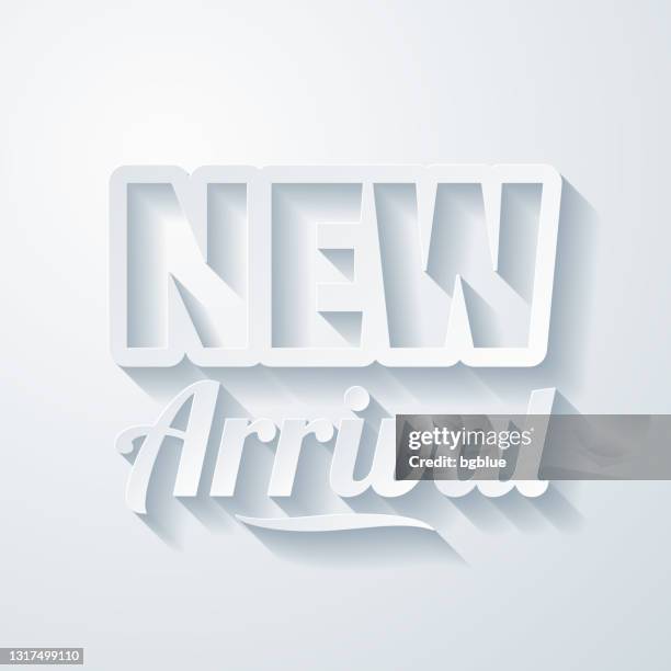 new arrival. icon with paper cut effect on blank background - new arrival stock illustrations