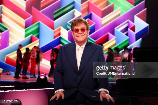 Sir Elton John poses during The BRIT Awards 2021 at The O2 Arena on May 11, 2021 in London, England.