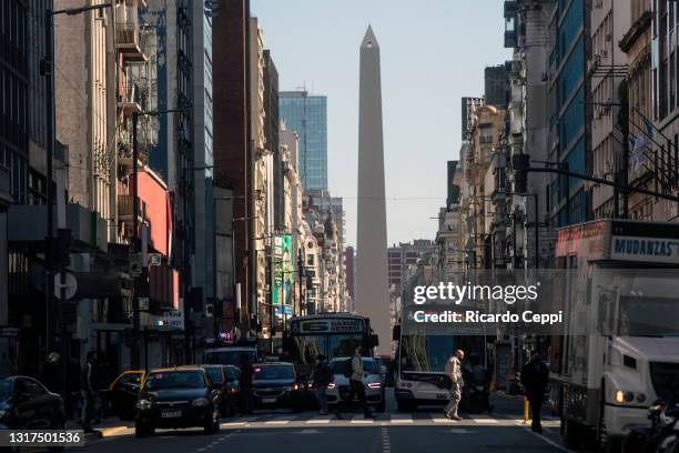 General view of the Obelisk in Corrientes avenue on May 11, 2021 in Buenos Aires, Argentina.