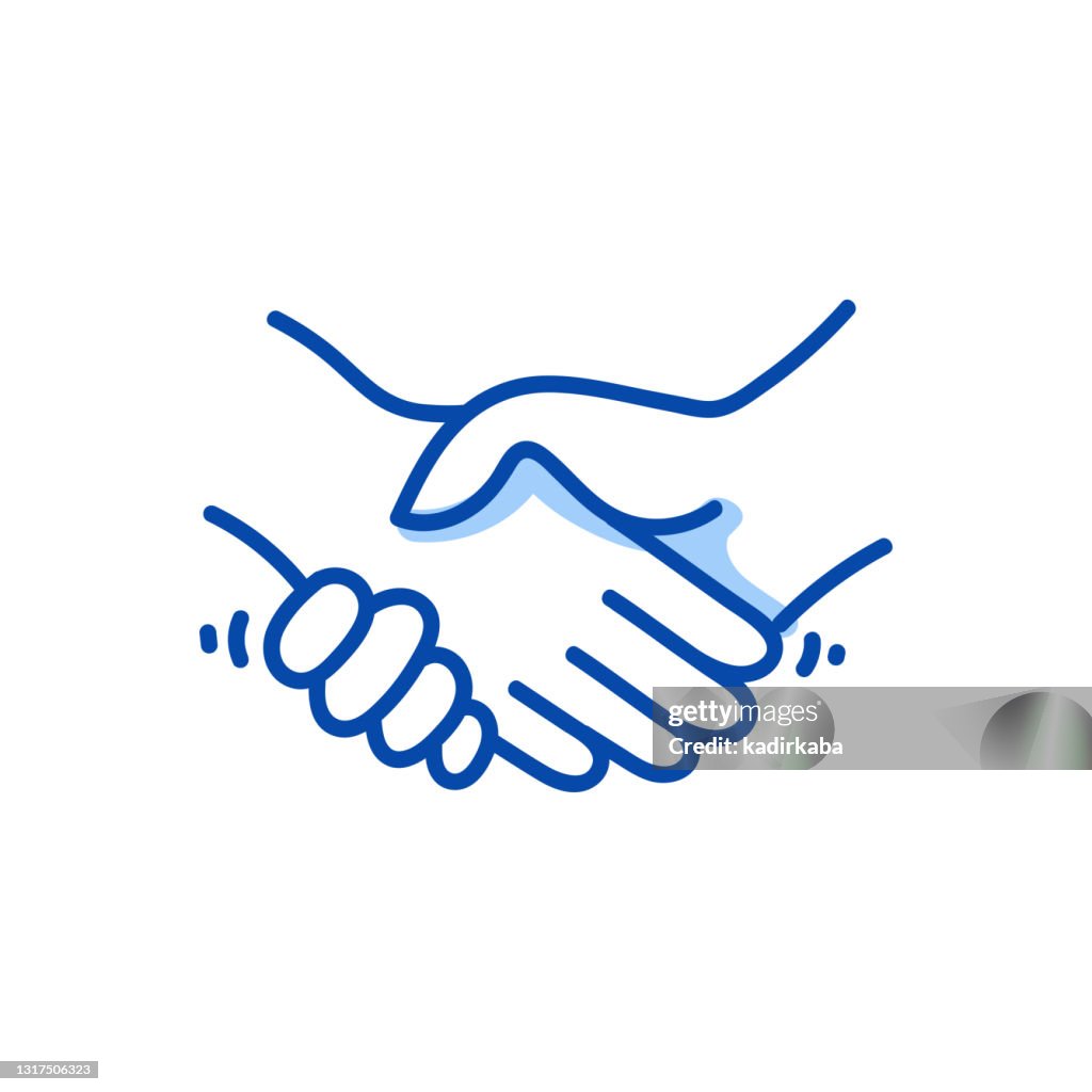 Partnership, Agreement, Handshake Line Icon and Doodle, Sketch, Hand Drawing, Design Element