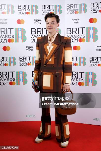 Harry Styles wins the Mastercard British Single award for Watermelon Sugar during The BRIT Awards 2021 at The O2 Arena on May 11, 2021 in London,...