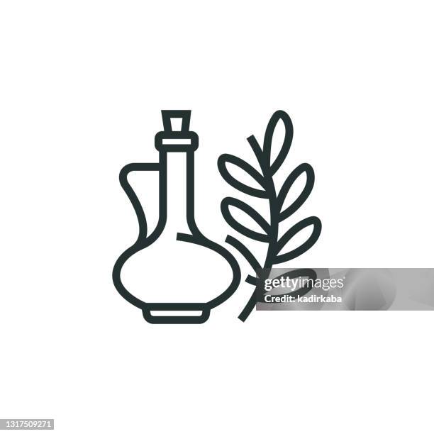 olivenöl linie symbol - cooking oil stock-grafiken, -clipart, -cartoons und -symbole