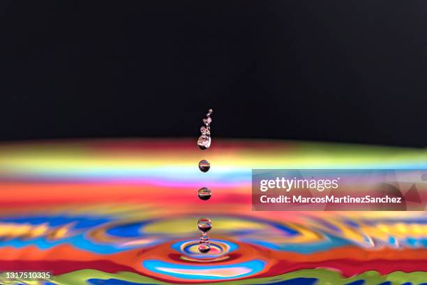 de daling die van het water rimpeling op veelkleurige basis en zwarte achtergrond maakt - water ripple stockfoto's en -beelden