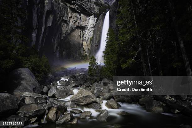 moonbow over lower yosemite fall, yosemite valley - moonbow stock pictures, royalty-free photos & images