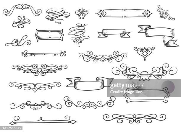 retro scroll dividers and frame ribbons - calligraphy stock illustrations