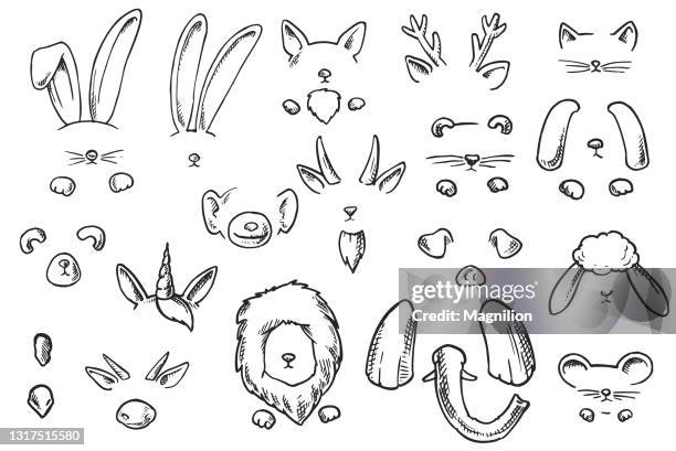 illustrazioni stock, clip art, cartoni animati e icone di tendenza di doodles maschere per il viso animale - coniglio animale