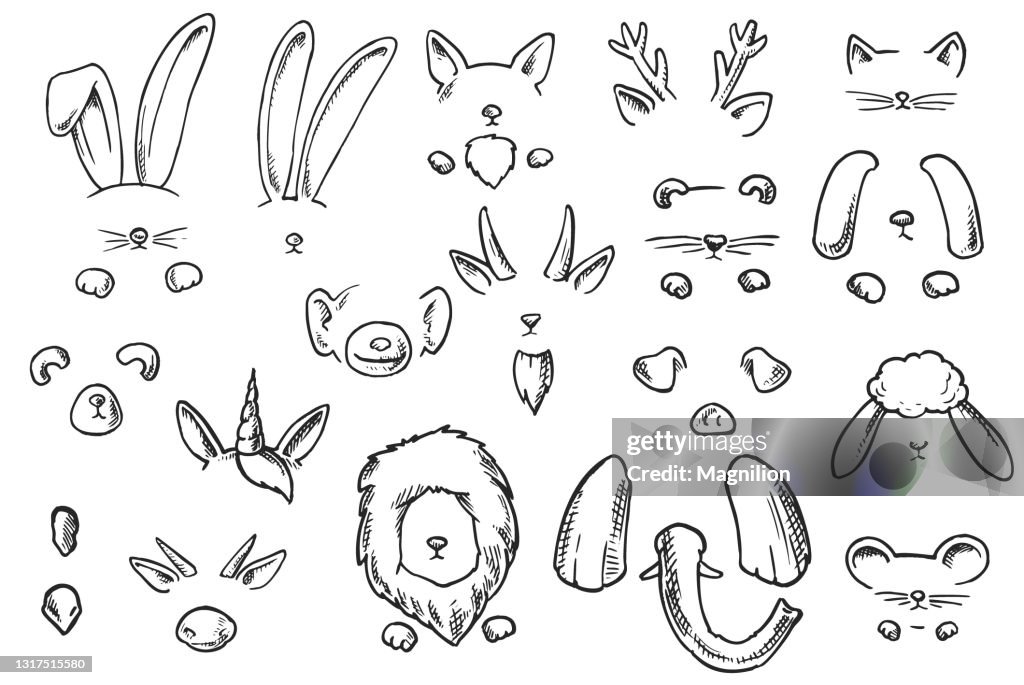 Animal Face Masks Doodles High-Res Vector Graphic - Getty Images