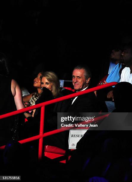 Pat Riley and wife Chris Riley attend HEAT Summer of 2010 Welcome Event at AmericanAirlines Arena on July 9, 2010 in Miami, Florida.