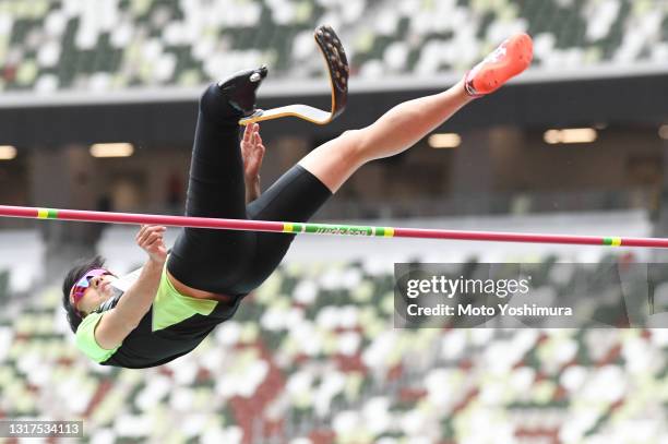 Toru Suzuki of Japan competes in the Men's High Jump F44 during the Para Athletics test event at the National Stadium on May 11, 2021 in Tokyo, Japan.