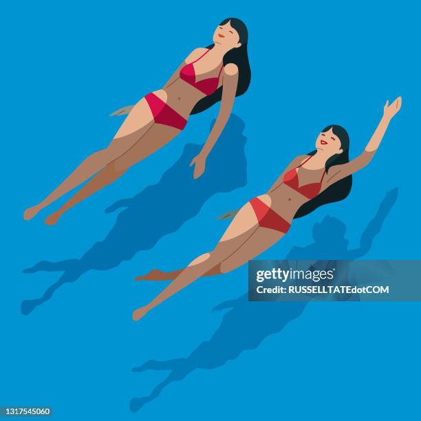 women swimming on their backs in a pool - swimming stroke stock illustrations