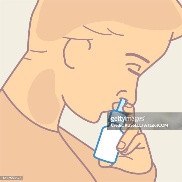 inserting nasal spray into nostril - inserting stock illustrations
