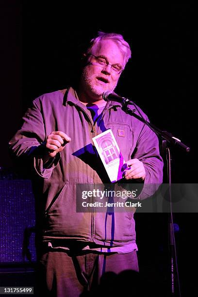 Philip Seymour Hoffman introduces Lou Reed at the 40th Anniversary of the Anthology Film Archive at the Hiro Ballroom at The Maritime Hotel on May...