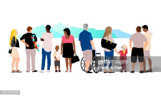 stockillustraties, clipart, cartoons en iconen met diversiteit stoep flat design crowd mountains - authenticity