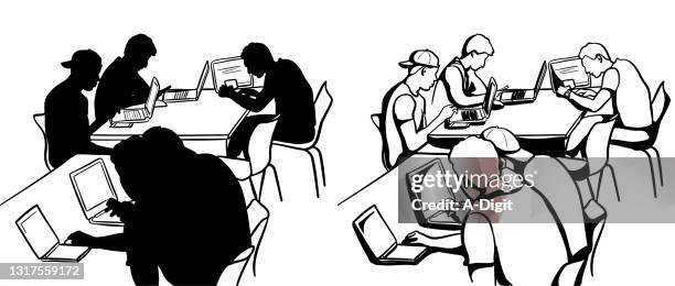 university group study silhouette - homework stock illustrations