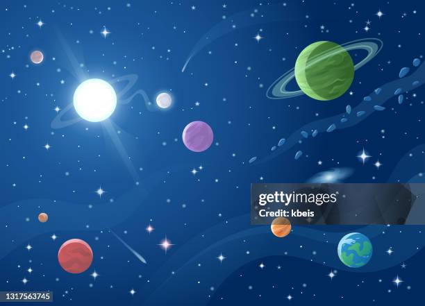 ilustraciones, imágenes clip art, dibujos animados e iconos de stock de fondo espacial - planet space