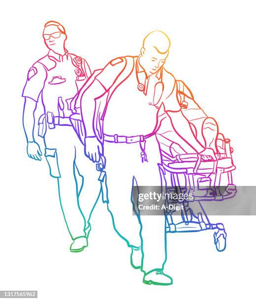 emergency patient on stretcher rainbow - speeding ambulance stock illustrations