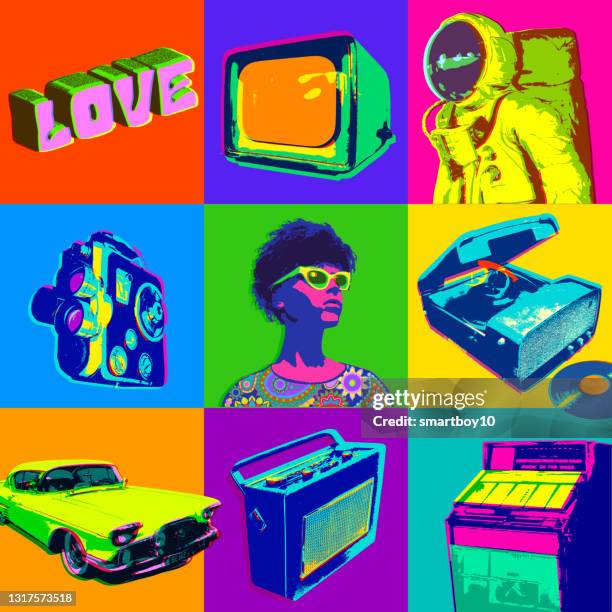 1960’s icon set - vintage car radio stock illustrations