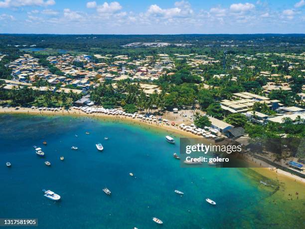 panoramic view on coastline  of praia do forte, bahia brazil - forte beach stock pictures, royalty-free photos & images