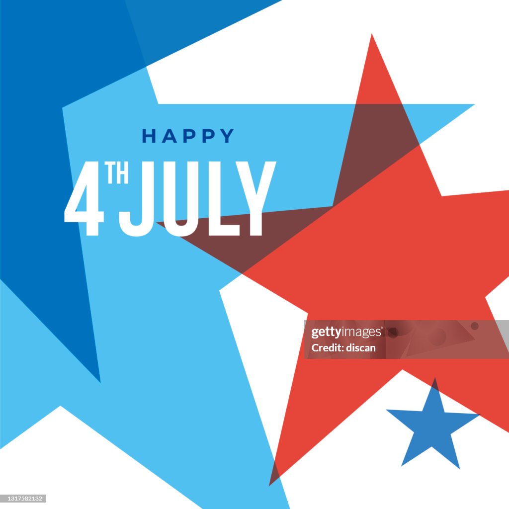Happy Fourth of July - United Stated independence day greeting. Beautiful modern greeting card with stars.