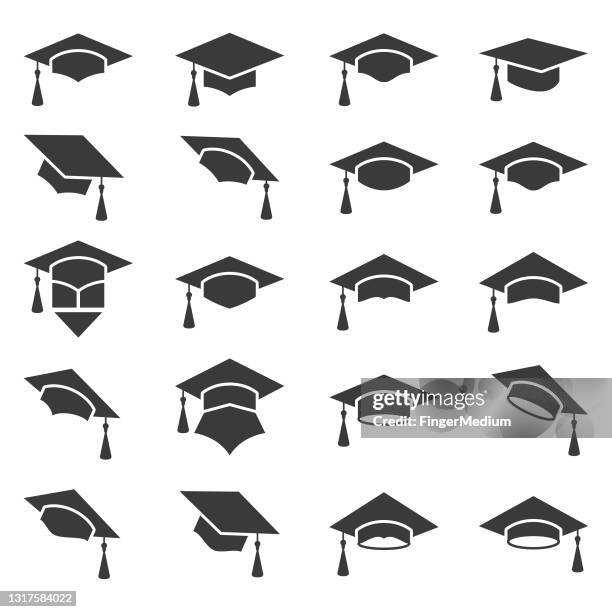 graduation cap icon set - grad cap stock illustrations