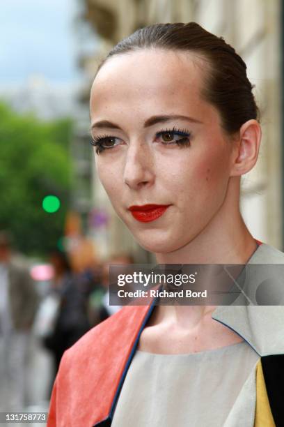 Model performs outside Musee Rodin, venue for the Christian Dior show as part of Paris Fashion Week Fall/ Winter 2011 on July 5, 2010 in Paris,...