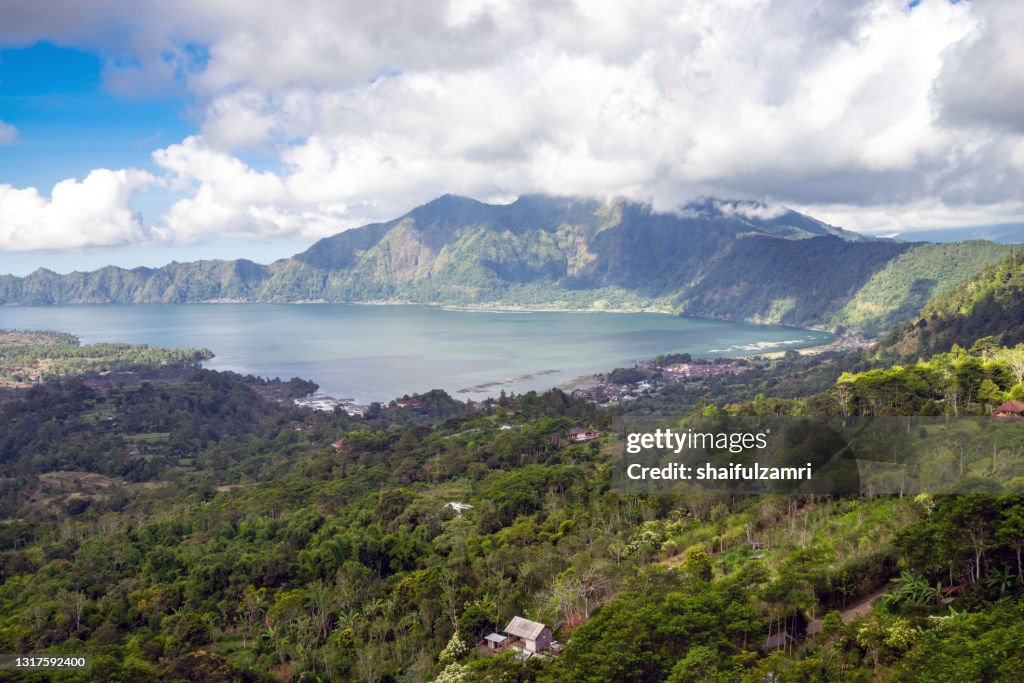 Lake Batur in sunrise light in Bali, Indonesia.