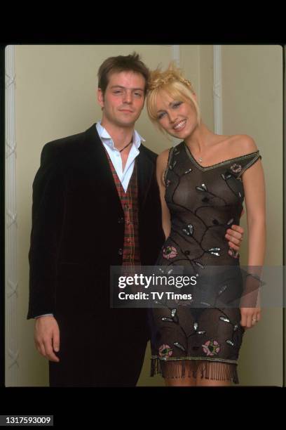 Television presenter and actress Emma Noble with boyfriend James Major at the BAFTA awards, circa 1998.