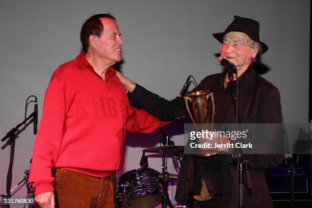 Jonas Mekas presents Kenneth Anger with the Lifetime Achievement Award at the 40th Anniversary of the Anthology Film Archive at the Hiro Ballroom at...