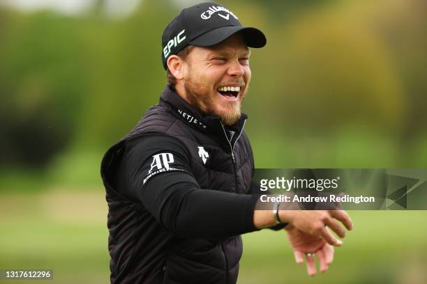 Danny Willett of England reacts on the first hole during the First Round of The Betfred British Masters hosted by Danny Willett at The Belfry on May...